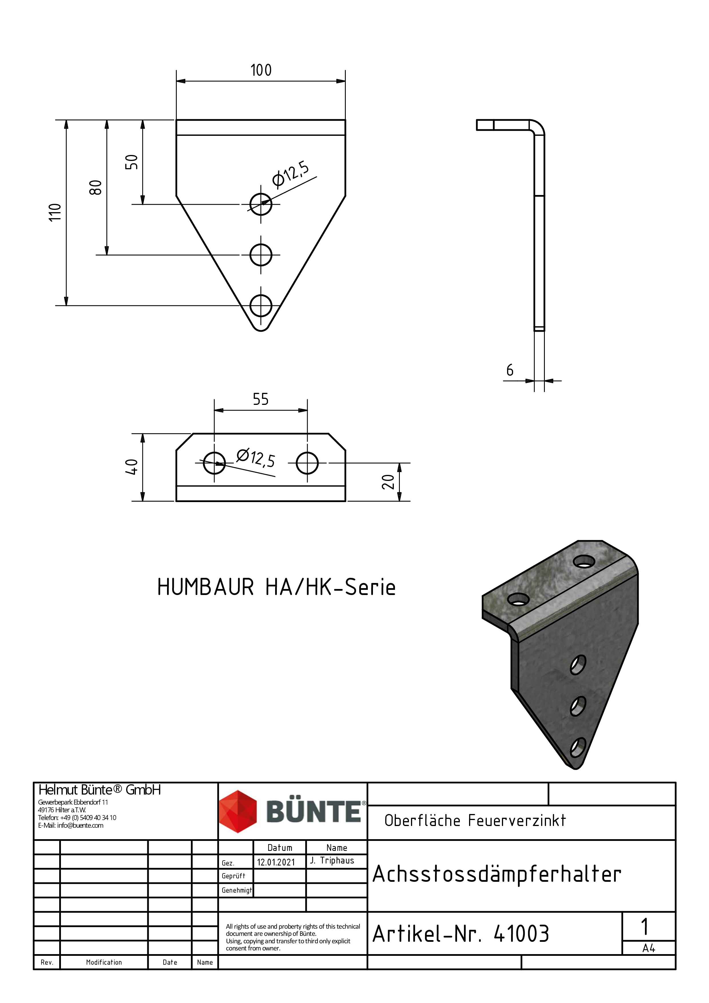 BÜNTE Wielschokbrekerhouder, 40 x 100 x 125 mm