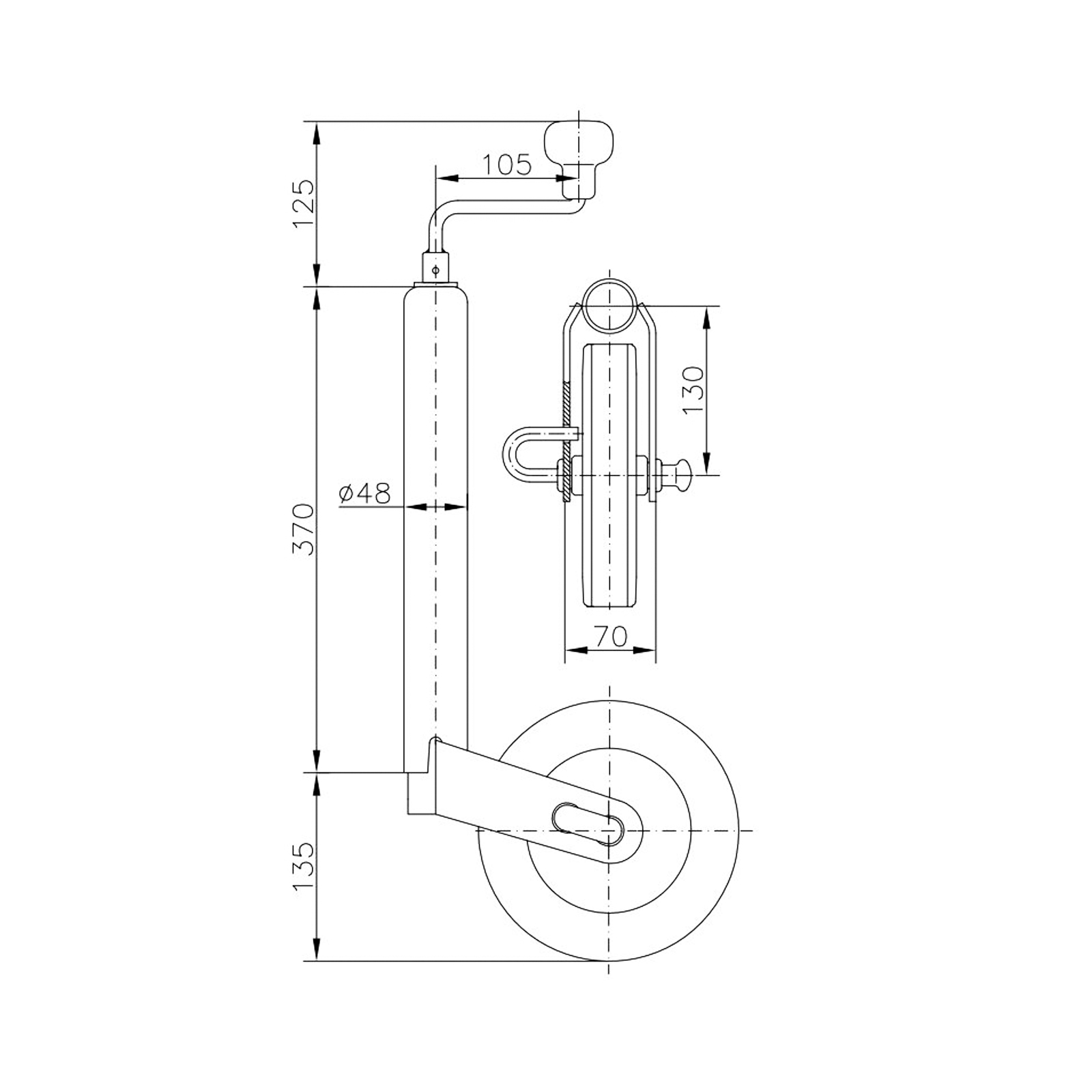 WINTERHOFF Jockey Wheel, Ø 48 mm, brake function