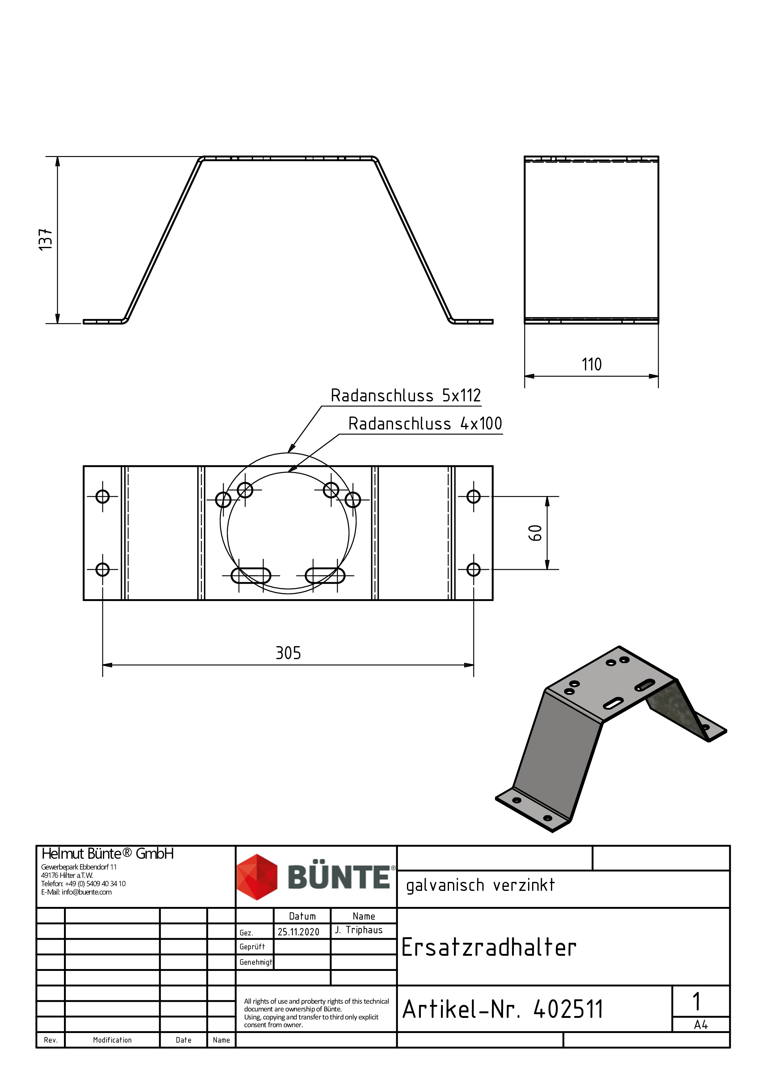 Ersatzradhalter, 110 x 344 x 137 mm