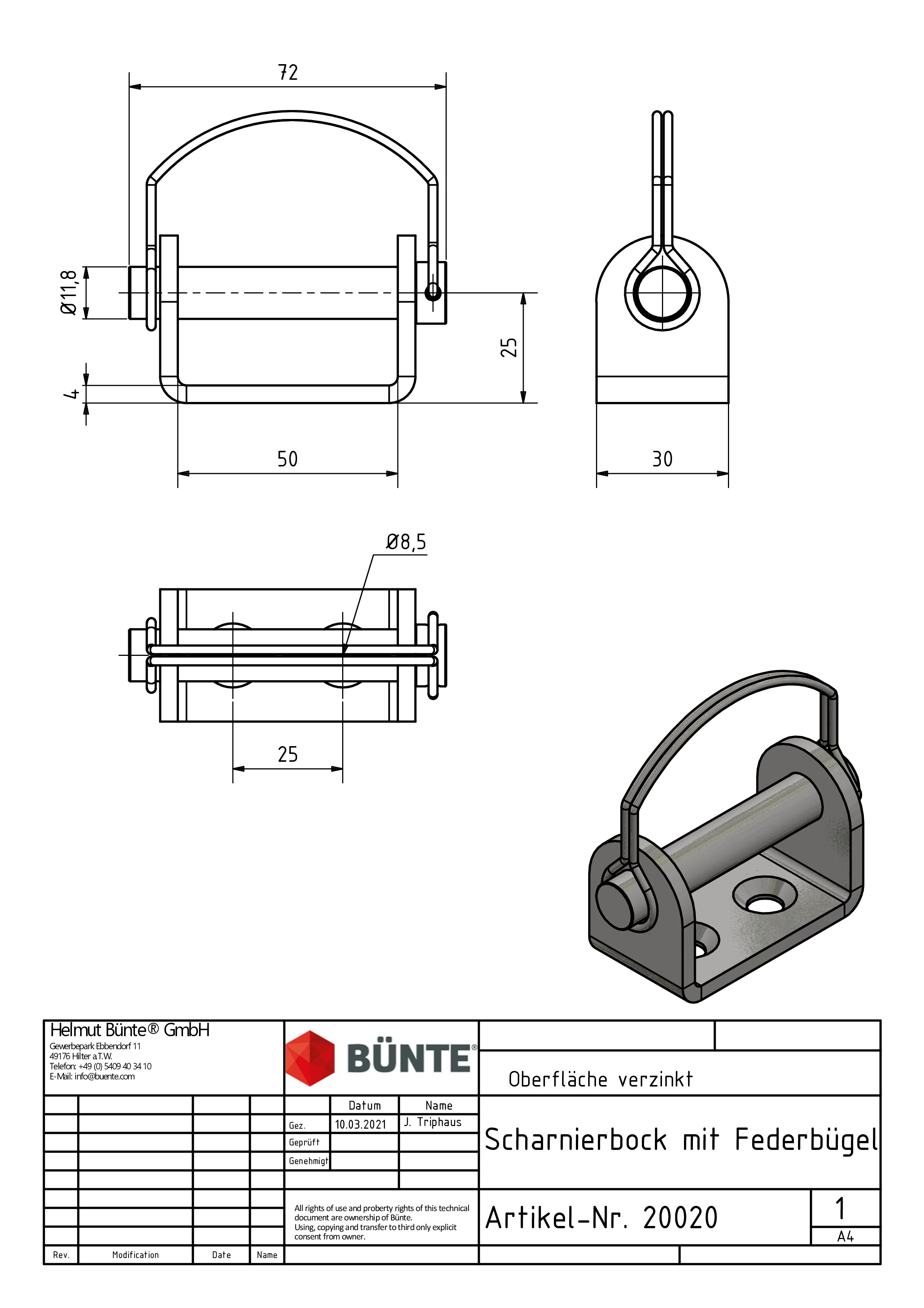 Hinge-buck with bolt, for cont