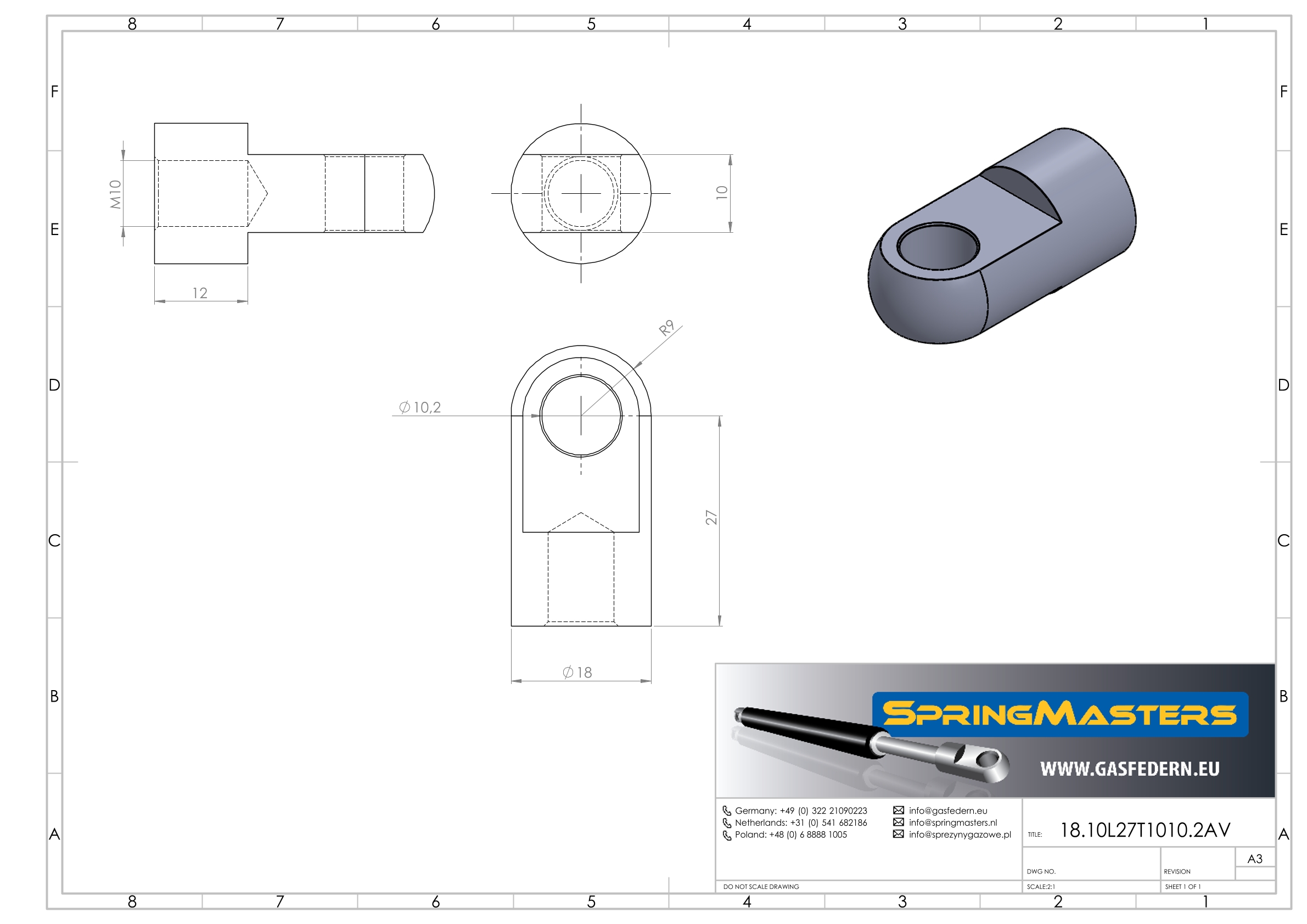 Auge m. Bund M10, Ø 10,2 mm, wirksame Länge 27 mm