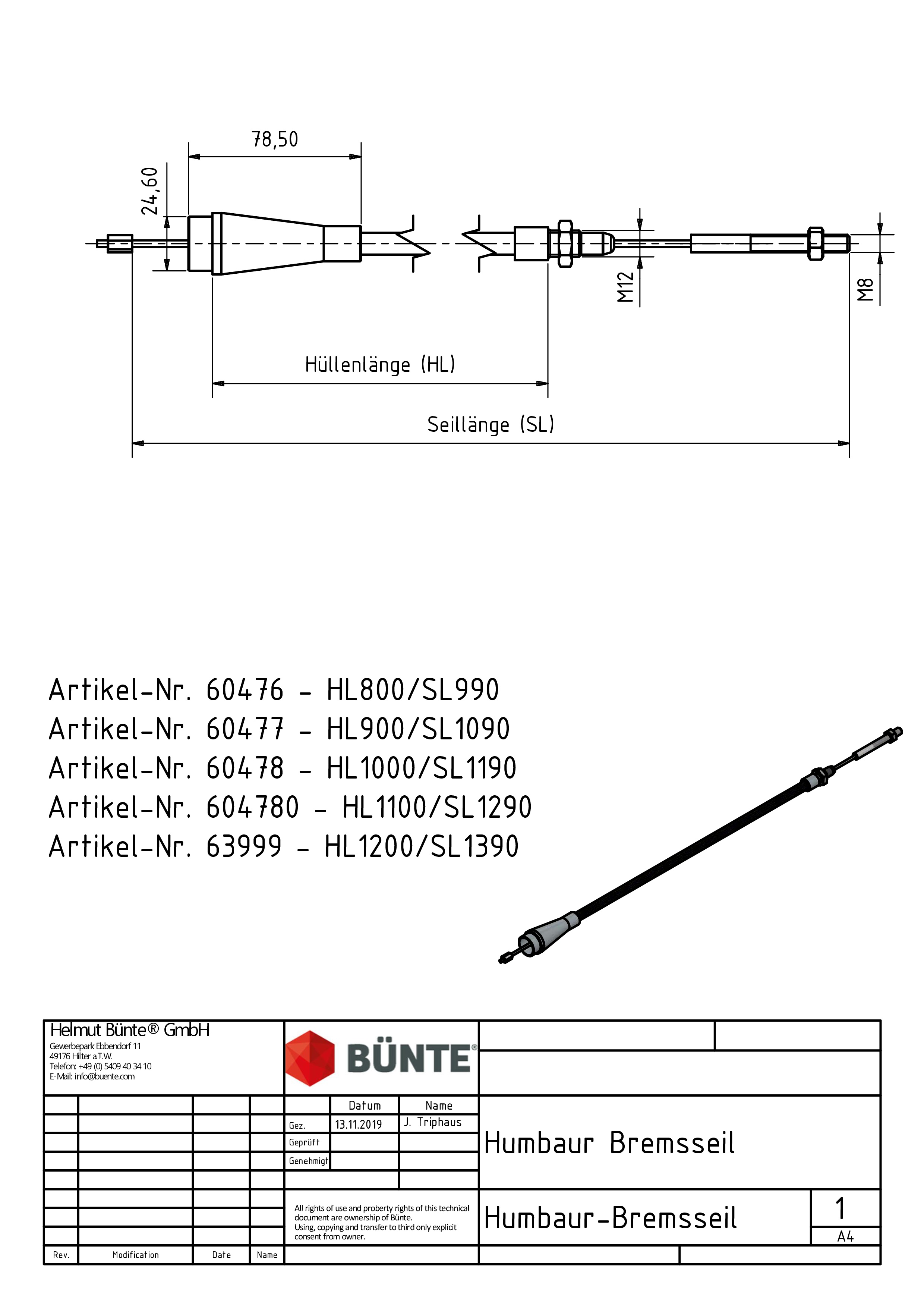 WAP Remkabel, HL 1800 / GL 1990 mm, HUMBAUR